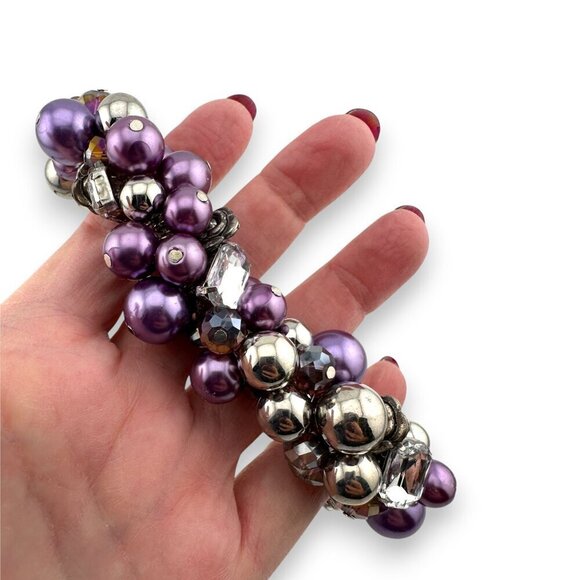 Chunky Bubble Necklace Purple and Silver Balls - Picture 7 of 11
